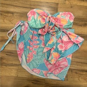 Kenny Flowers Turquoise, Pink and Coral Floral Strapless One-Piece